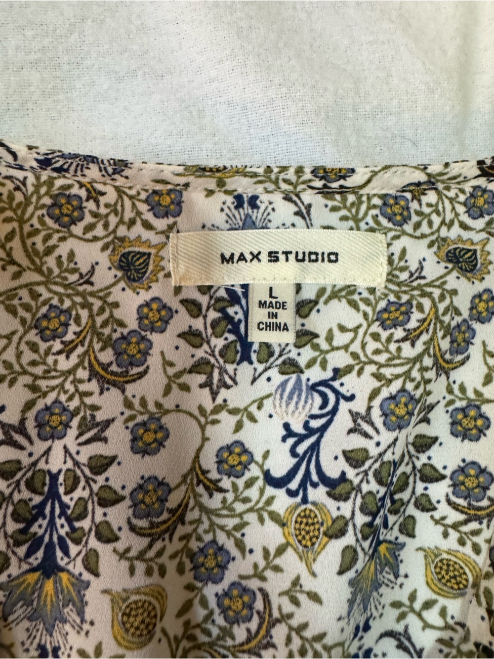 Max Studio Floral Tie-Waist One-Piece in Blue and Olive - Picture 2 of 5